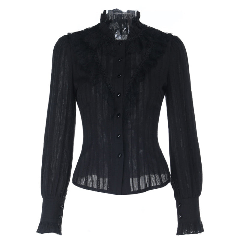 Long sleeve lace hem button self tie top  | Festival Outfits Women