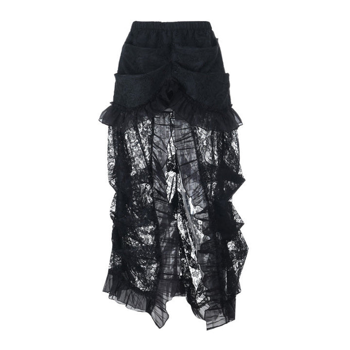 Ruched lace slit solid maxi skirt  | Festival Outfits Women