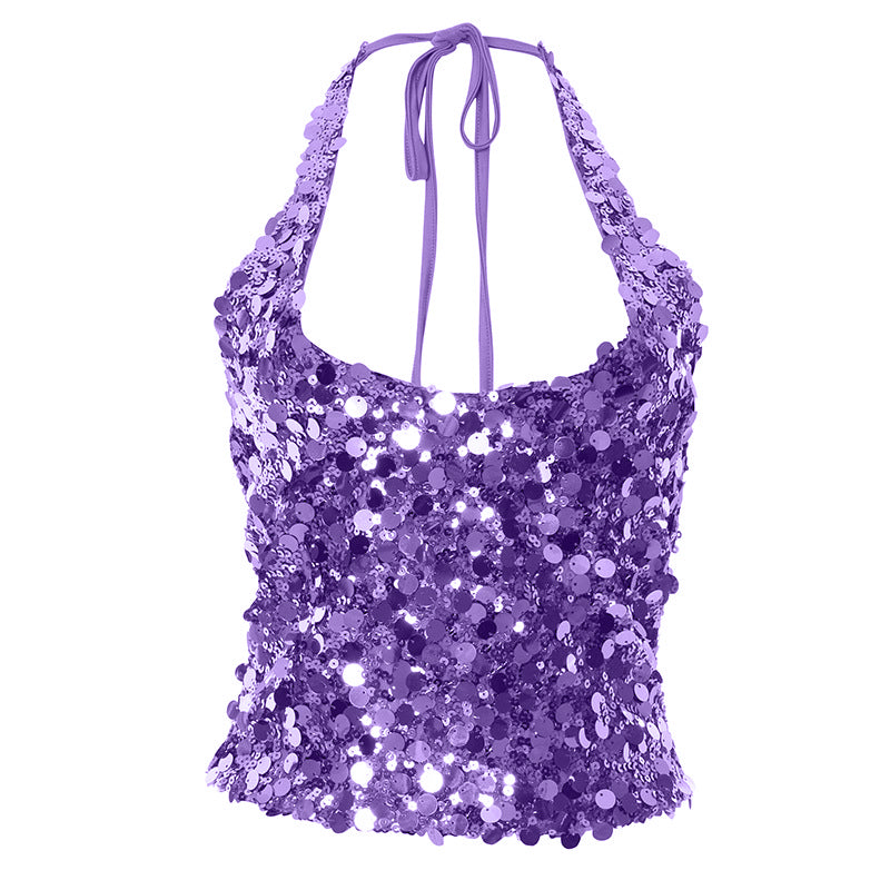 Halter glitter backless self tie top  | Festival Outfits Women