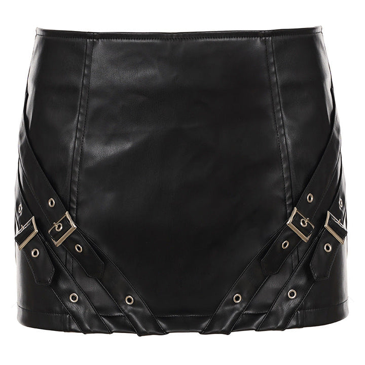Buckle zip-up PU leather mini skirt Cargo Mini Skirt  | Festival Outfits Women