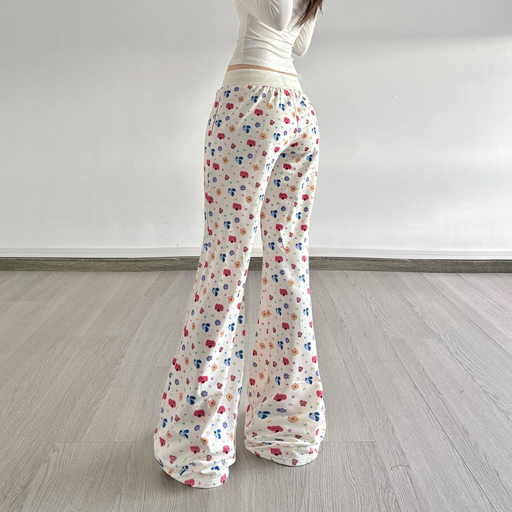 Drawstring print contrast low rise wide leg pant  | Festival Outfits Women