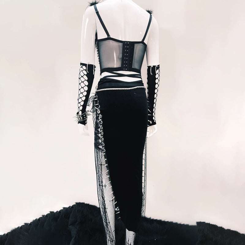 Feather v neck metal chain backless cami top  | Festival Outfits Women