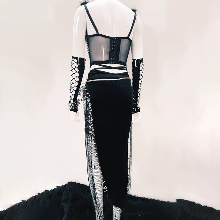 Feather v neck metal chain backless cami top  | Festival Outfits Women