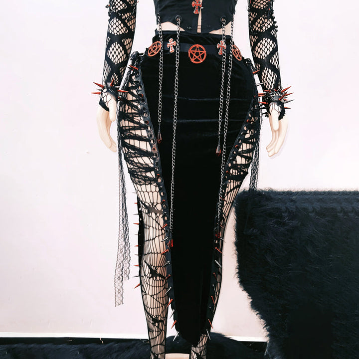 Metal chain rivet applique lace up tube top  | Festival Outfits Women