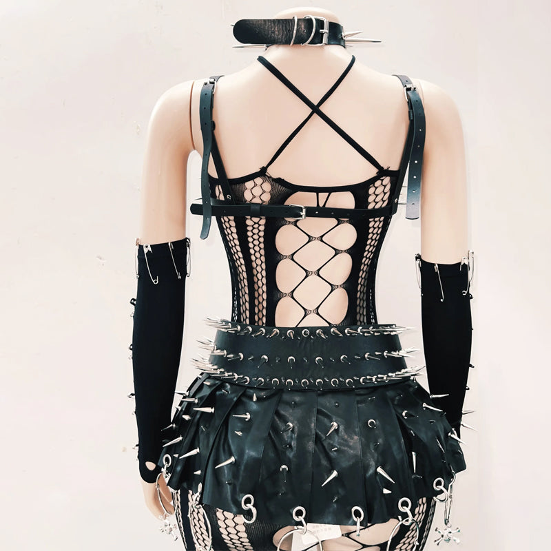 Hollow out rivet skull applique cami cut out top  | Festival Outfits Women