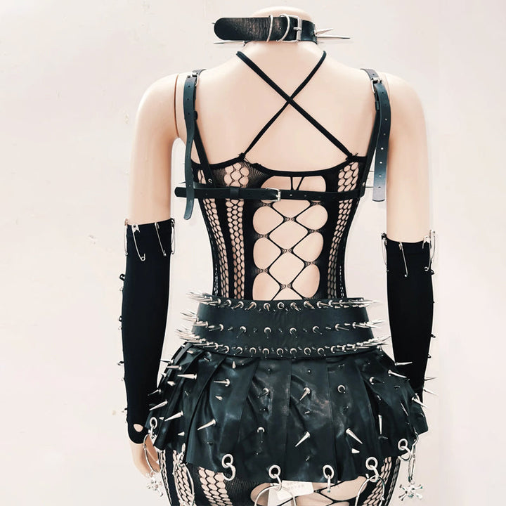 Hollow out rivet skull applique cami cut out top  | Festival Outfits Women
