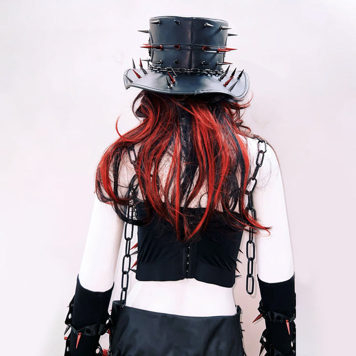 PU leather o ring rivet applique metal chain top  | Festival Outfits Women