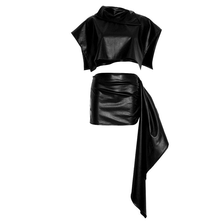 PU leather zip-up ruched irregular mini skirt set Cargo Mini Skirt  | Festival Outfits Women-final-sale
