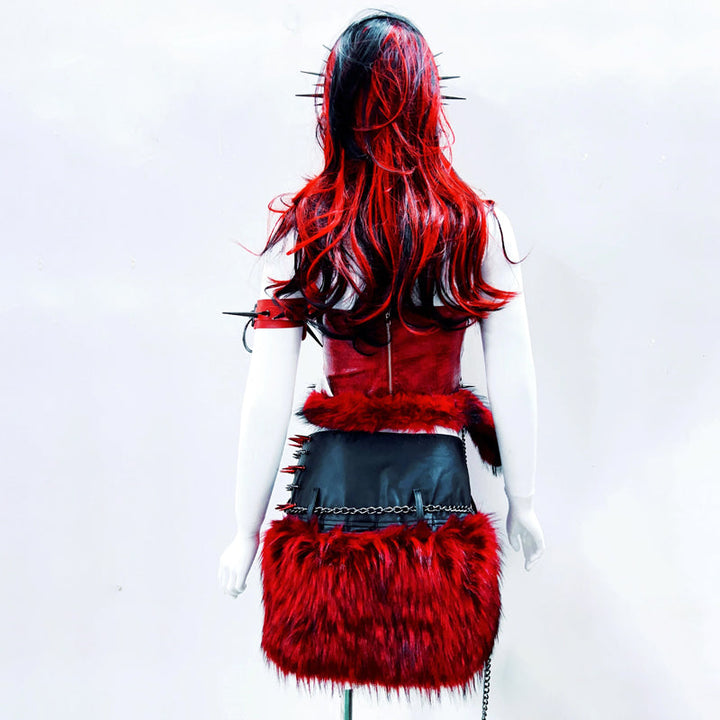 Metal chain o ring fluffy PU leather tube top  | Festival Outfits Women