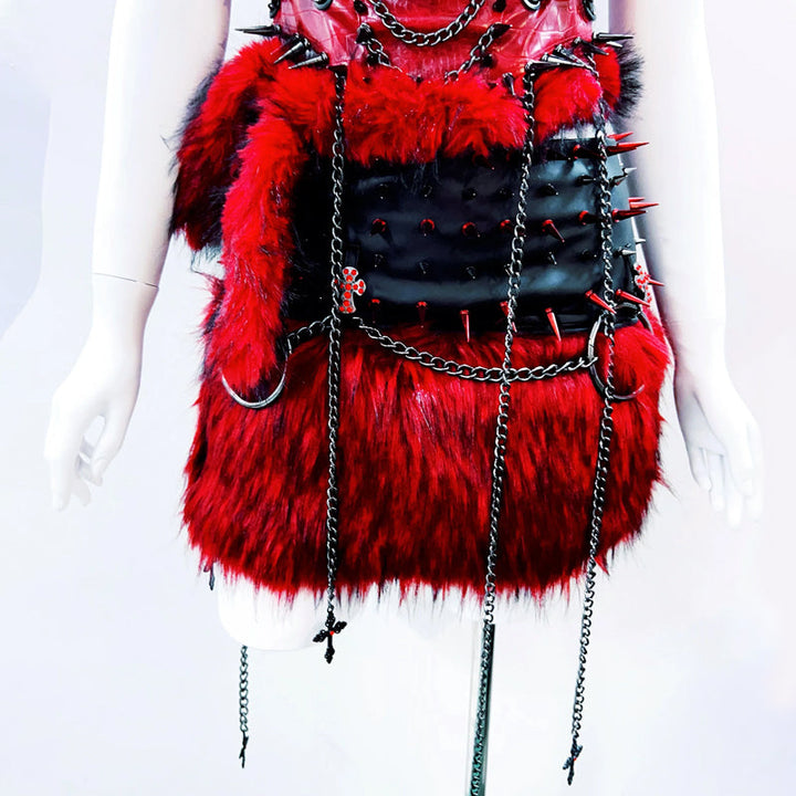 Metal chain o ring fluffy PU leather tube top  | Festival Outfits Women