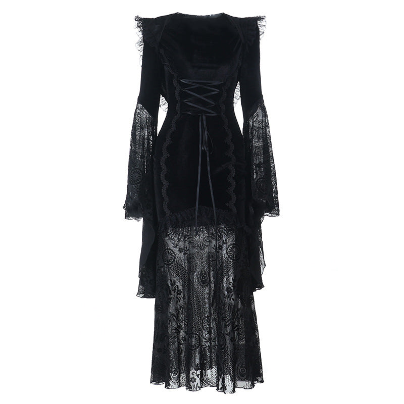 Hoodie long flared sleeve velvet maxi dress  | Festival Outfits Women