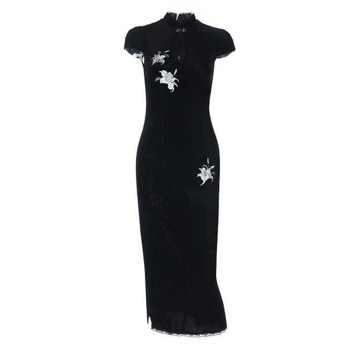 Flower embroidery cap sleeve slit maxi dress  | Festival Outfits Women