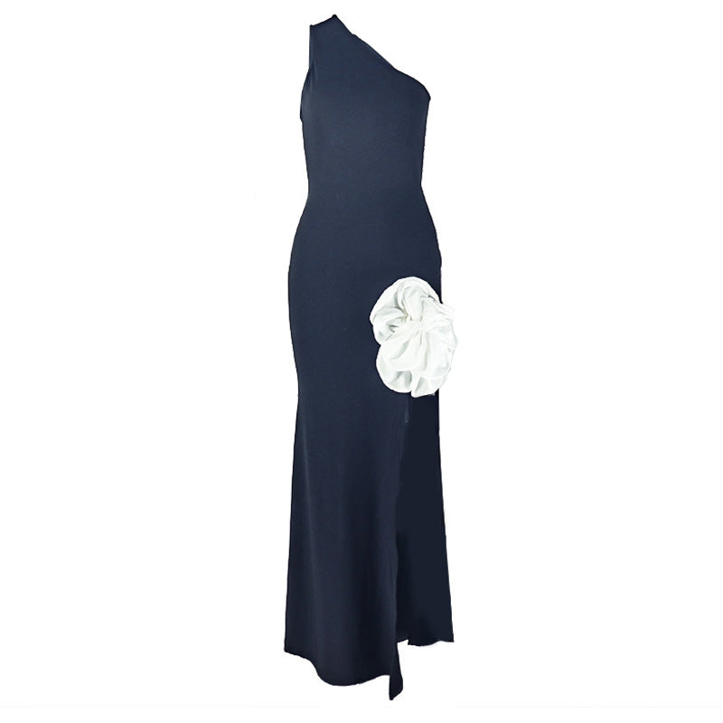 Flower applique one shoulder slit maxi dress  | Festival Outfits Women