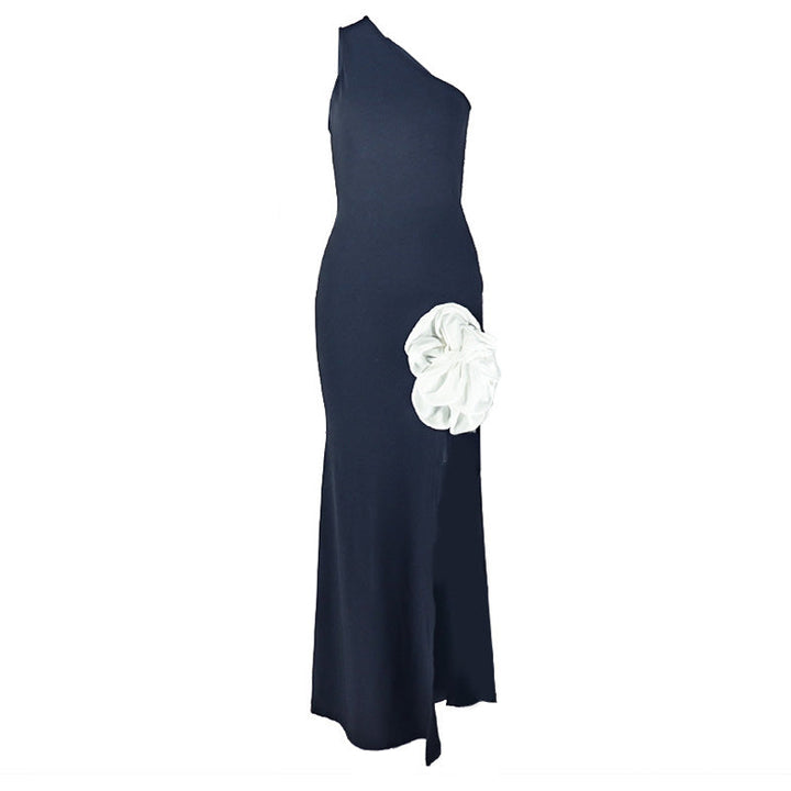 Flower applique one shoulder slit maxi dress  | Festival Outfits Women