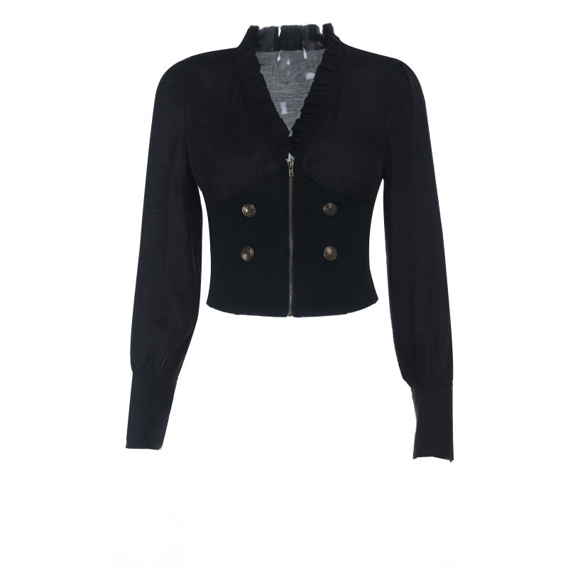 Long sleeve zip-up v neck top  | Festival Outfits Women
