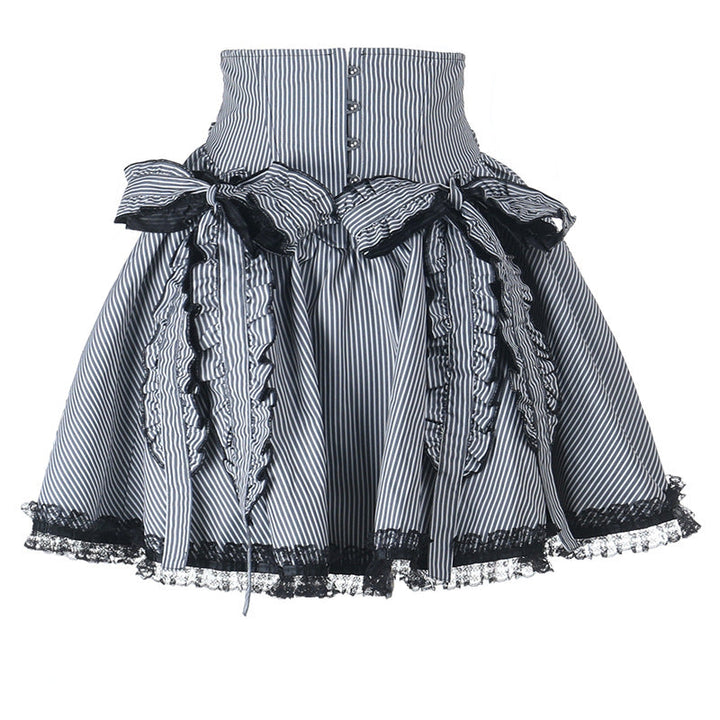 Striped print lace hem bowknot mini skirt  | Festival Outfits Women