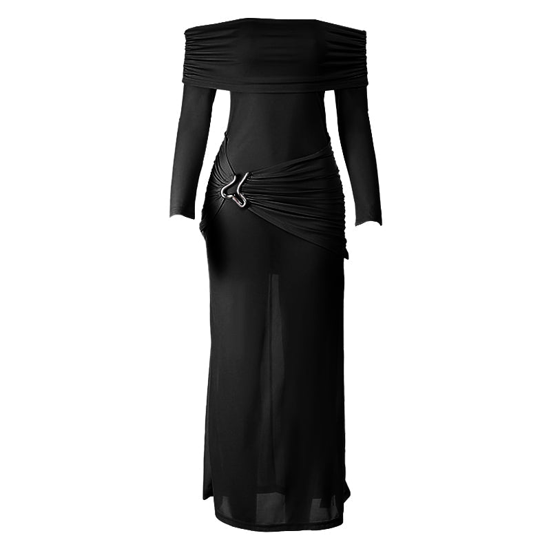 Off shoulder long sleeve ruched maxi dress  | Festival Outfits Women