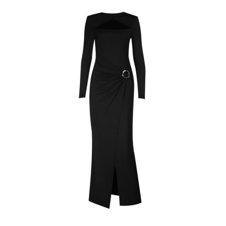 Long sleeve hollow out o ring slit cut out maxi dress  | Festival Outfits Women