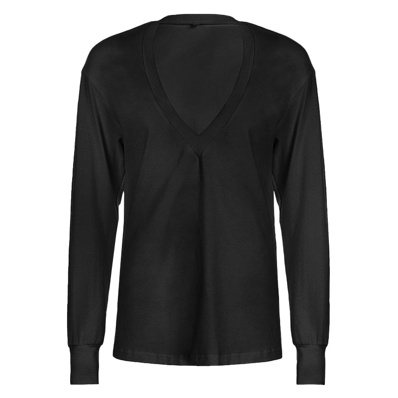 Deep v neck long sleeve solid top  | Festival Outfits Women