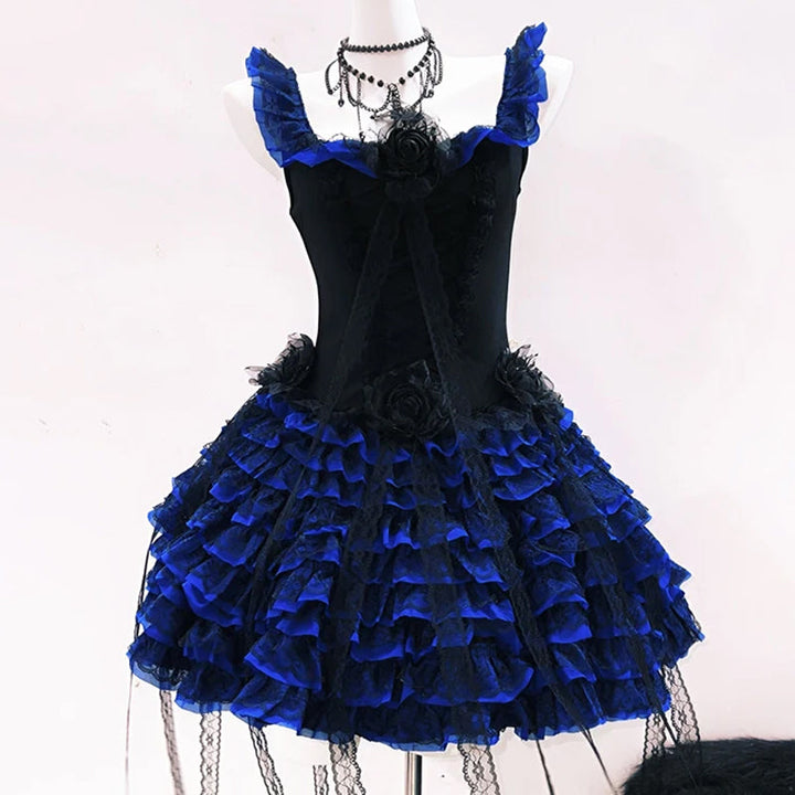 Ruffle flower applique square neck zip-up mini dress  | Festival Outfits Women