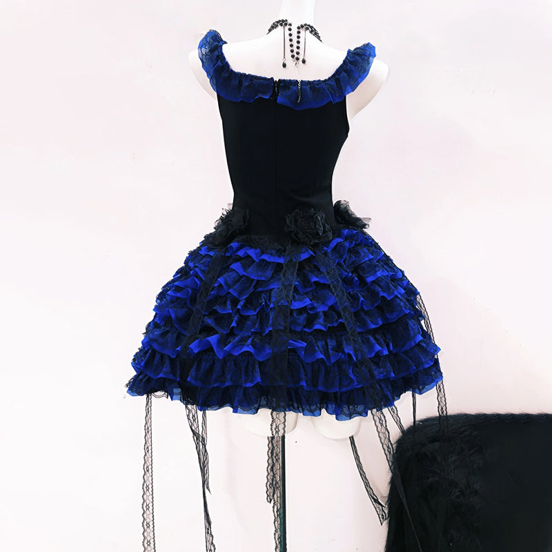 Ruffle flower applique square neck zip-up mini dress  | Festival Outfits Women