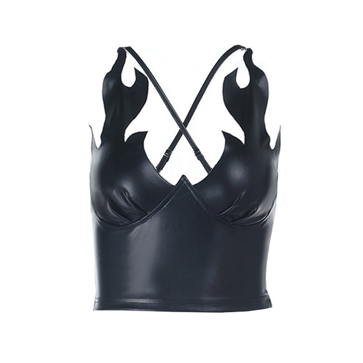 Cross back PU leather zip-up cami top  | Festival Outfits Women