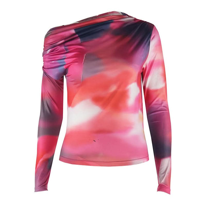 Long sleeve print irregular one shoulder top  | Festival Outfits Women