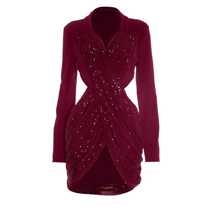 Glitter long sleeve v neck hollow out cut out mini dress  | Festival Outfits Women