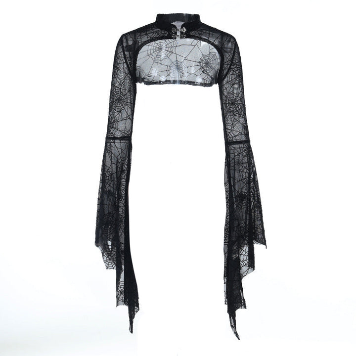 Long flared sleeve mesh button solid top  | Festival Outfits Women