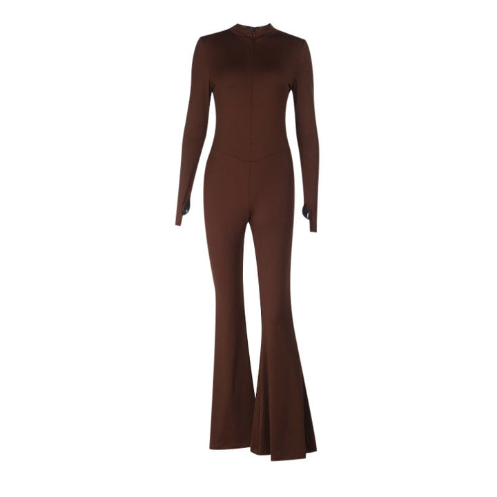 Gloves long sleeve crewneck zip-up solid jumpsuit  | Festival Outfits Women