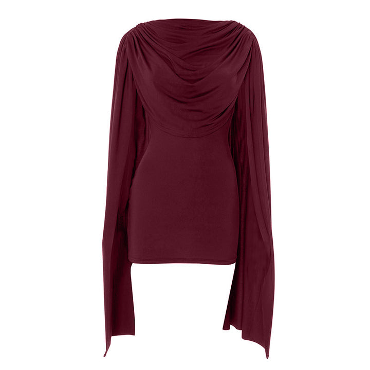 Long flared sleeve solid ruched mini dress  | Festival Outfits Women