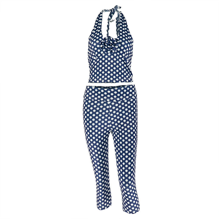 Halter flower applique polka dot pant set  | Festival Outfits Women