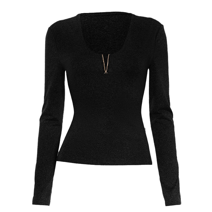 Long sleeve solid v neck top  | Festival Outfits Women-final-sale