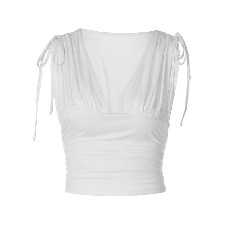 V neck ruched drawstring crop top  | Festival Outfits Women