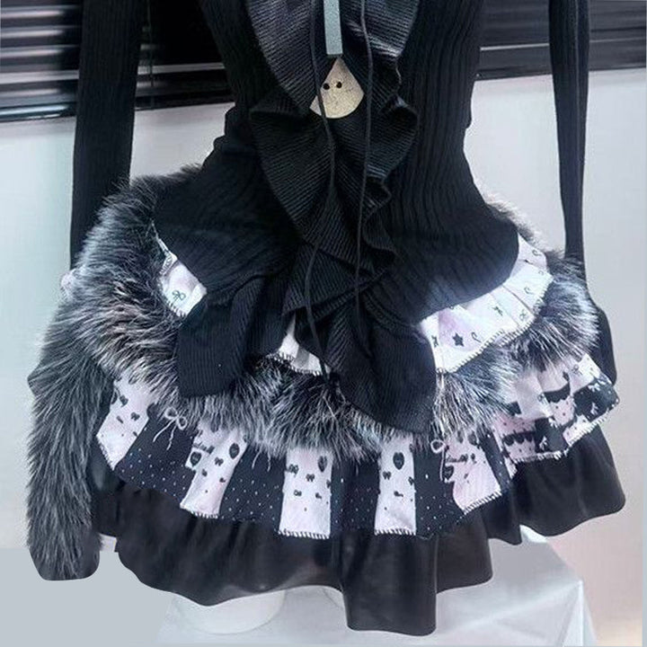 Long sleeve ruffle fluffy mini skirt set  | Festival Outfits Women