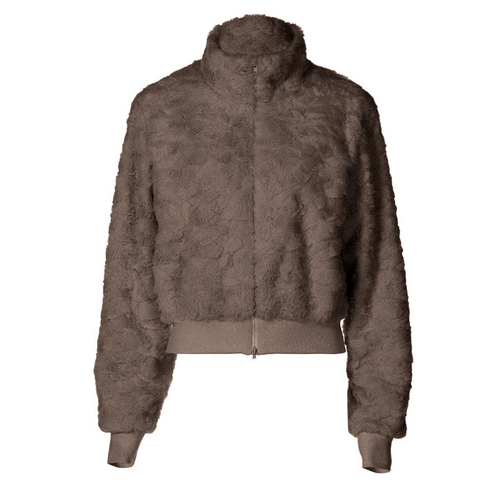 Fluffy long sleeve zip-up high neck top  | Festival Outfits Women