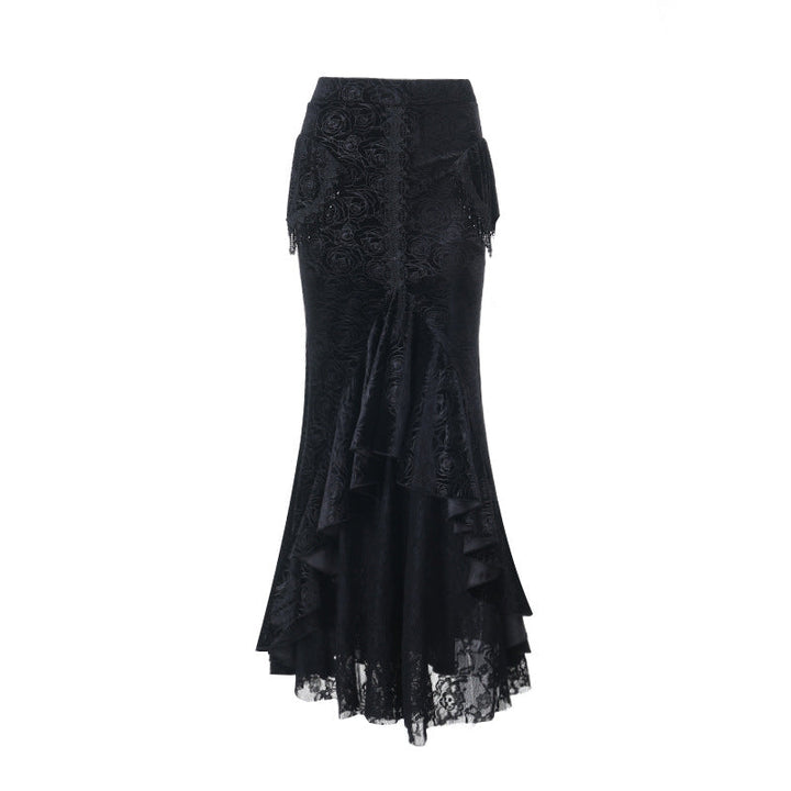 Velvet lace hem tassels maxi skirt  | Festival Outfits Women