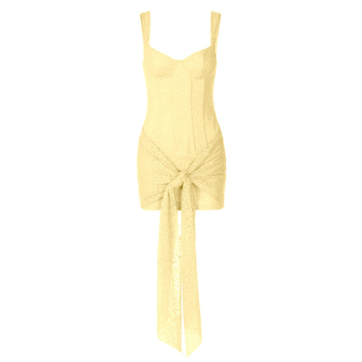 Self tie lace v neck zip-up cami mini dress  | Festival Outfits Women