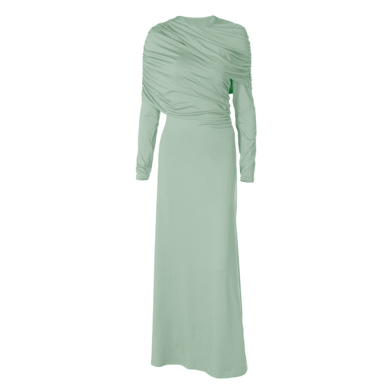 fitted lace wedding dress Long sleeve ruched irregular crewneck maxi dress