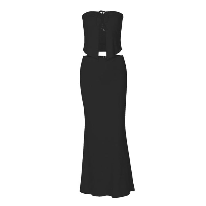 Self tie backless solid tube maxi skirt set  | Festival Outfits Women-final-sale