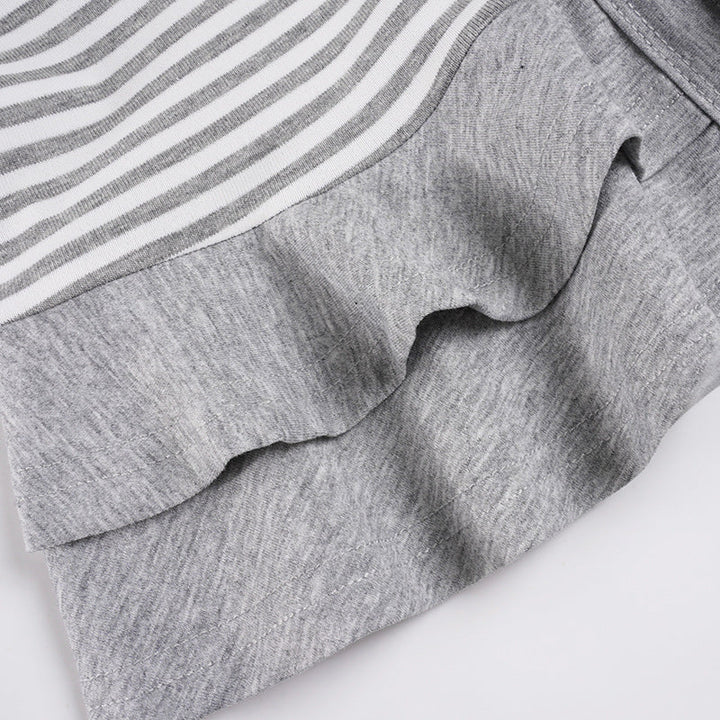 Crewneck button long sleeve ruffle striped top  | Festival Outfits Women