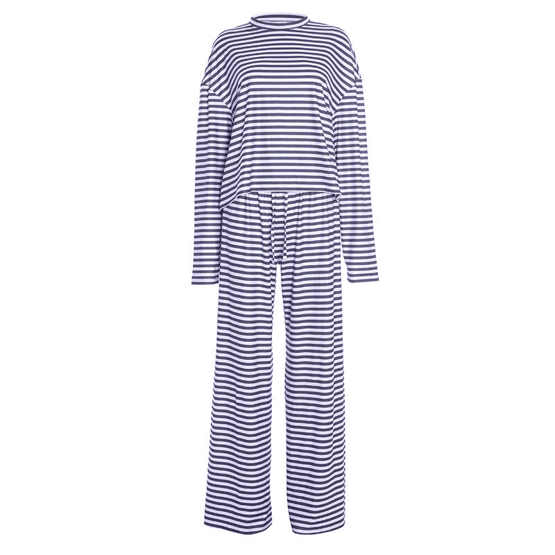Striped print crewneck drawstring medium rise pant set  | Festival Outfits Women