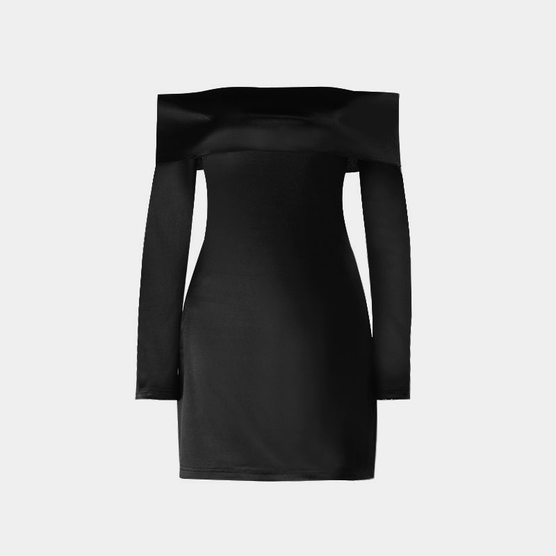 Off shoulder long sleeve zip-up solid mini dress  | Festival Outfits Women