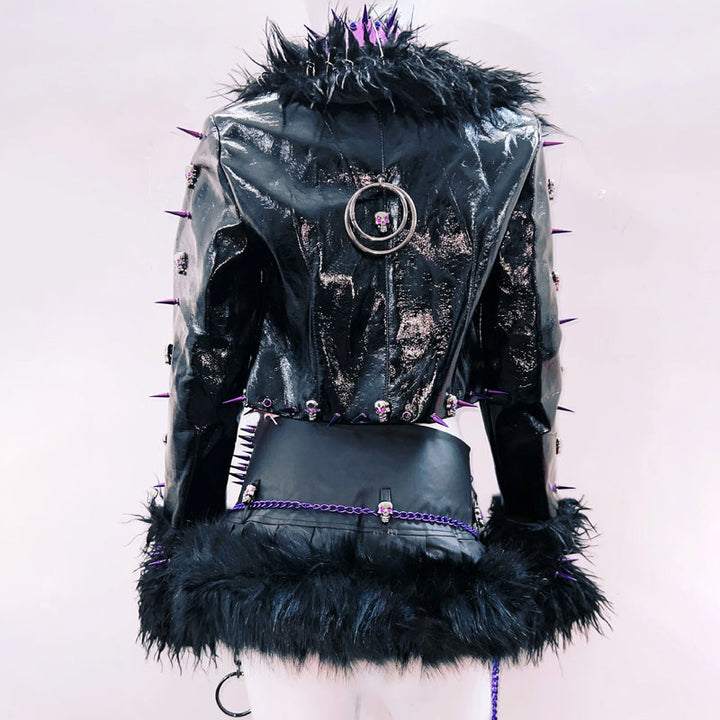 Fluffy long sleeve rivet applique o ring top  | Festival Outfits Women