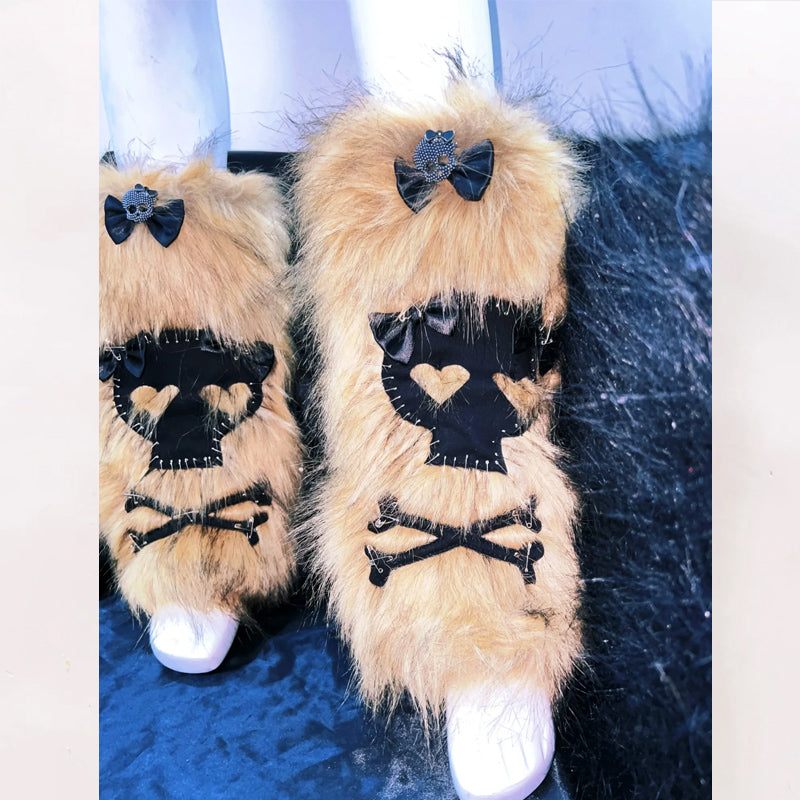 Fluffy long sleeve bowknot skull applique top  | Festival Outfits Women