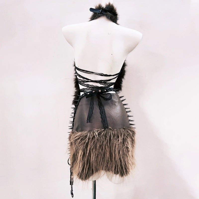 Fluffy bowknot halter backless tube top  | Festival Outfits Women