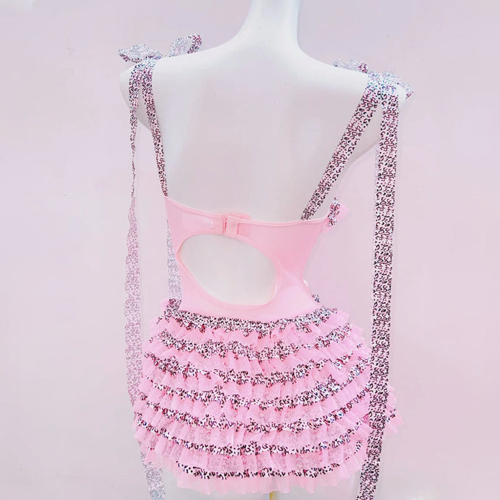 Bowknot v neck ruffle self tie cami mini dress  | Festival Outfits Women