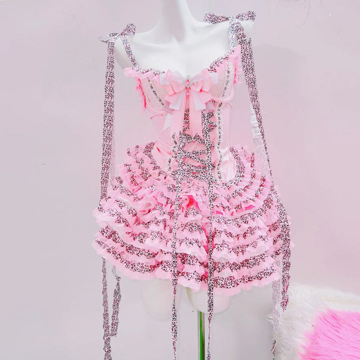 Ruffle bowknot lace up v neck cami mini dress  | Festival Outfits Women