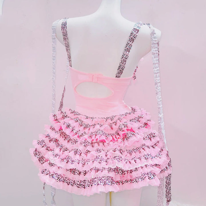 Ruffle bowknot lace up v neck cami mini dress  | Festival Outfits Women