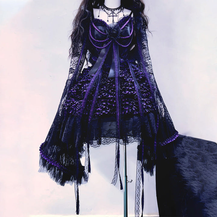 Long flared sleeve lace beaded ruffle cami midi skirt set  | Festival Outfits Women